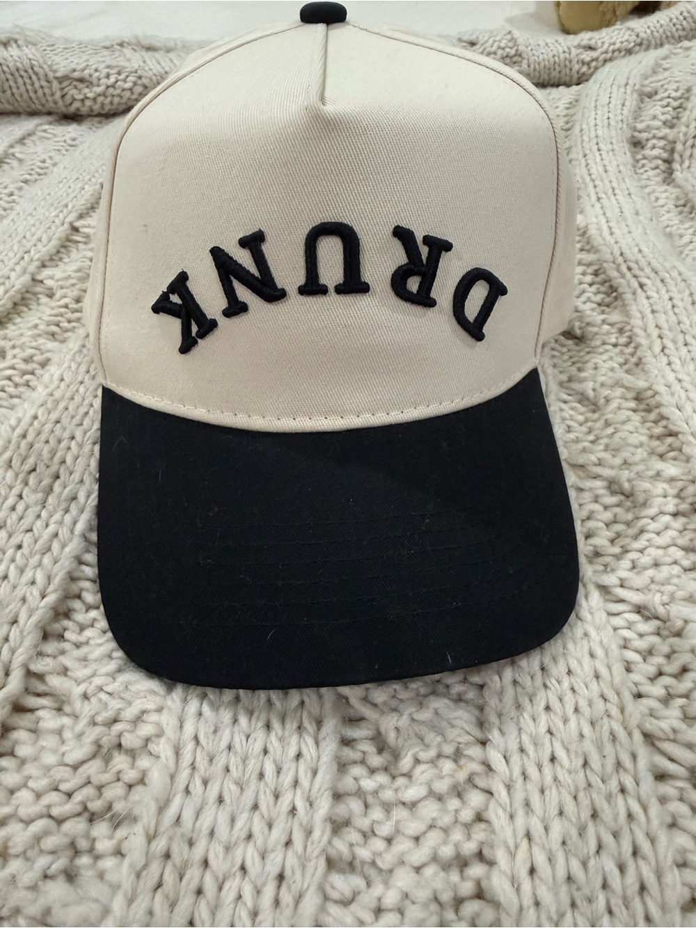 Trendy DRUNK Two-Tone Black and Cream Baseball Cap Y2K BRAND NEW NEVER WORN